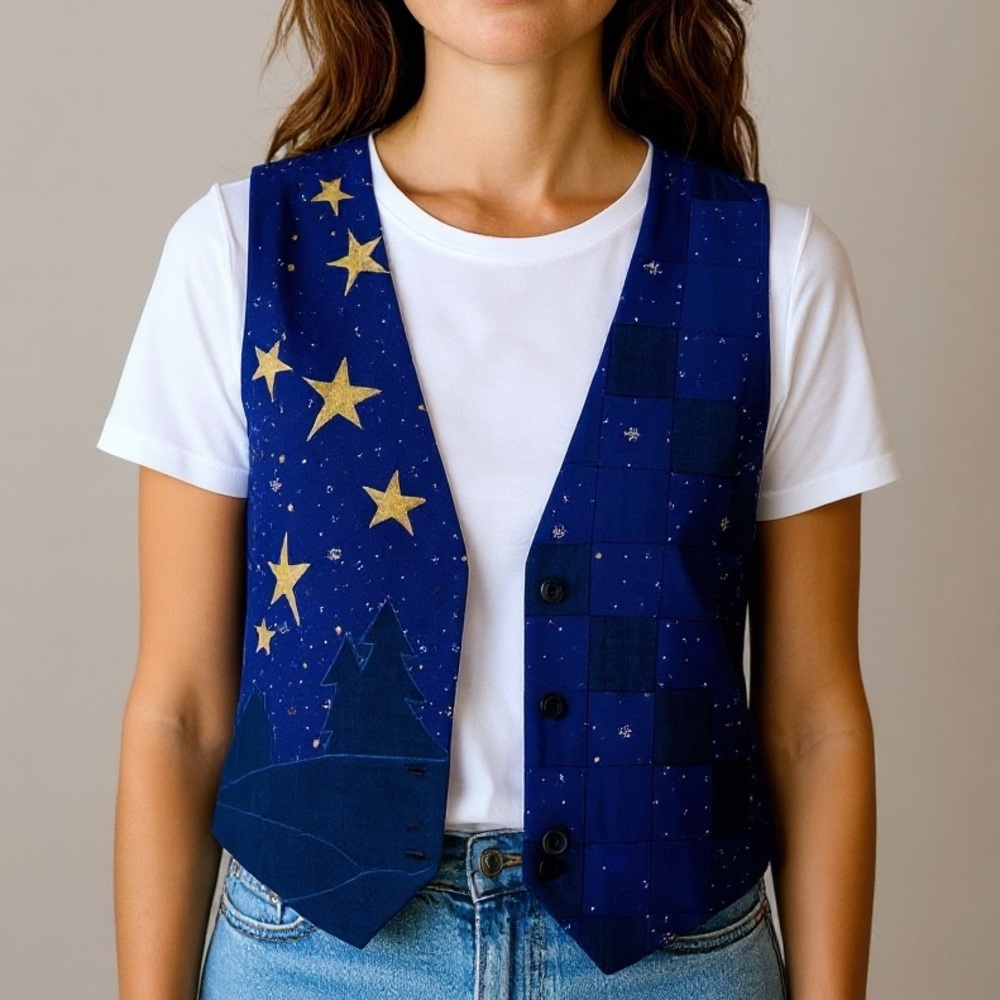Vintage 90’s Handmade Starry Night Quilted Christmas Vest